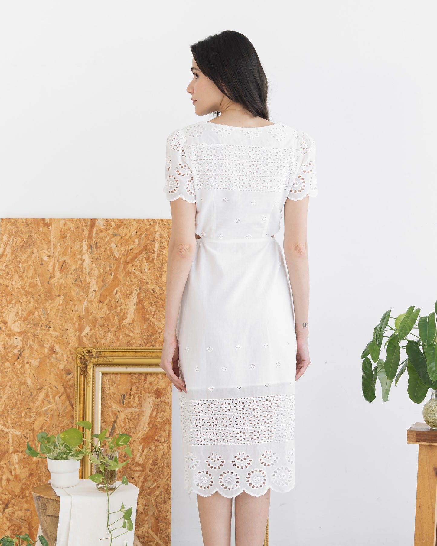 Carla Embroidered Cut-out Summer Dress (White)