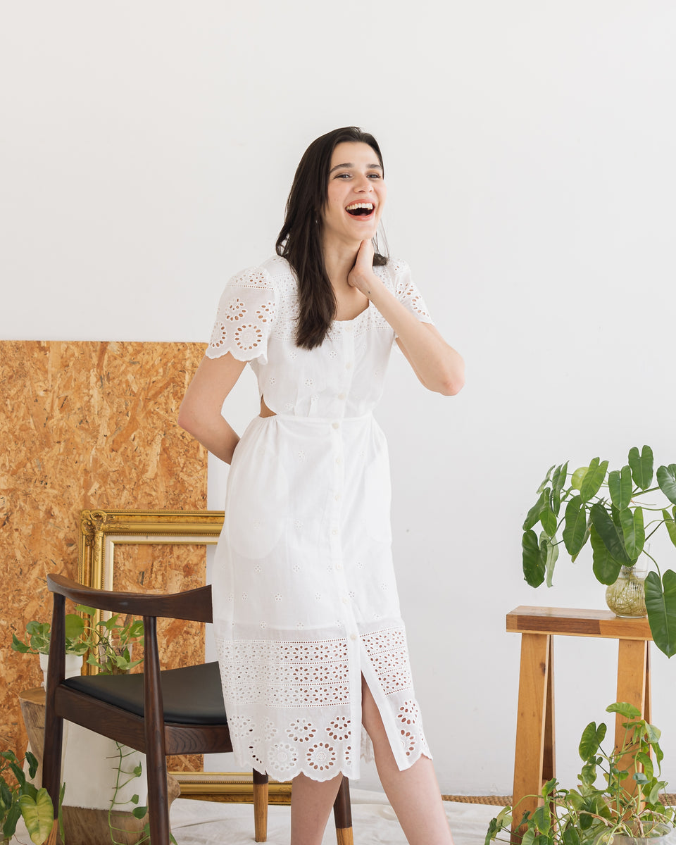 Carla Embroidered Cut-out Summer Dress (White) – Florette The Label