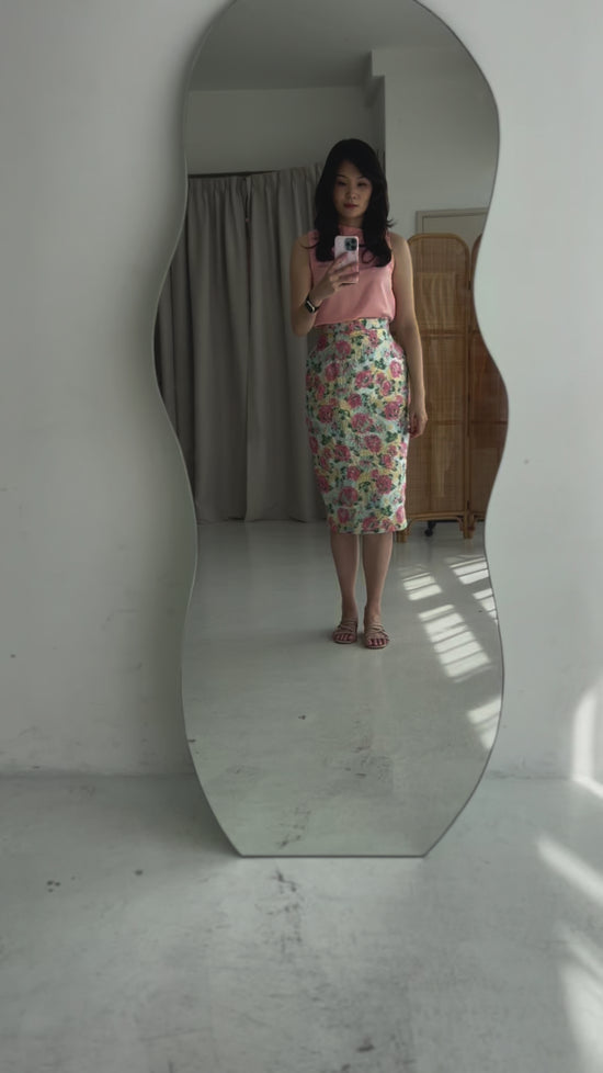 Load and play video in Gallery viewer, Lotus Garden Brocade Pencil Skirt
