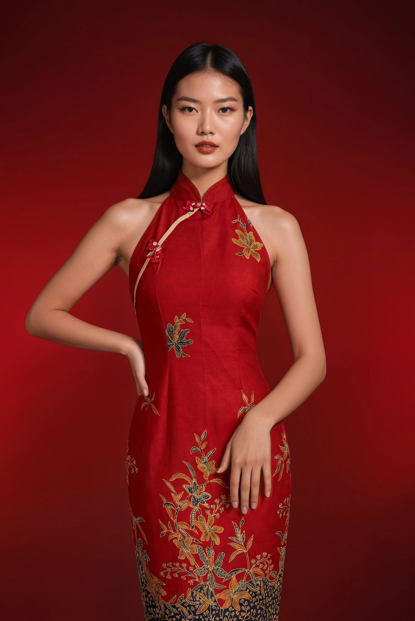 [BACKORDER] Sleeveless Batik Cheongsam Dress (Hong)