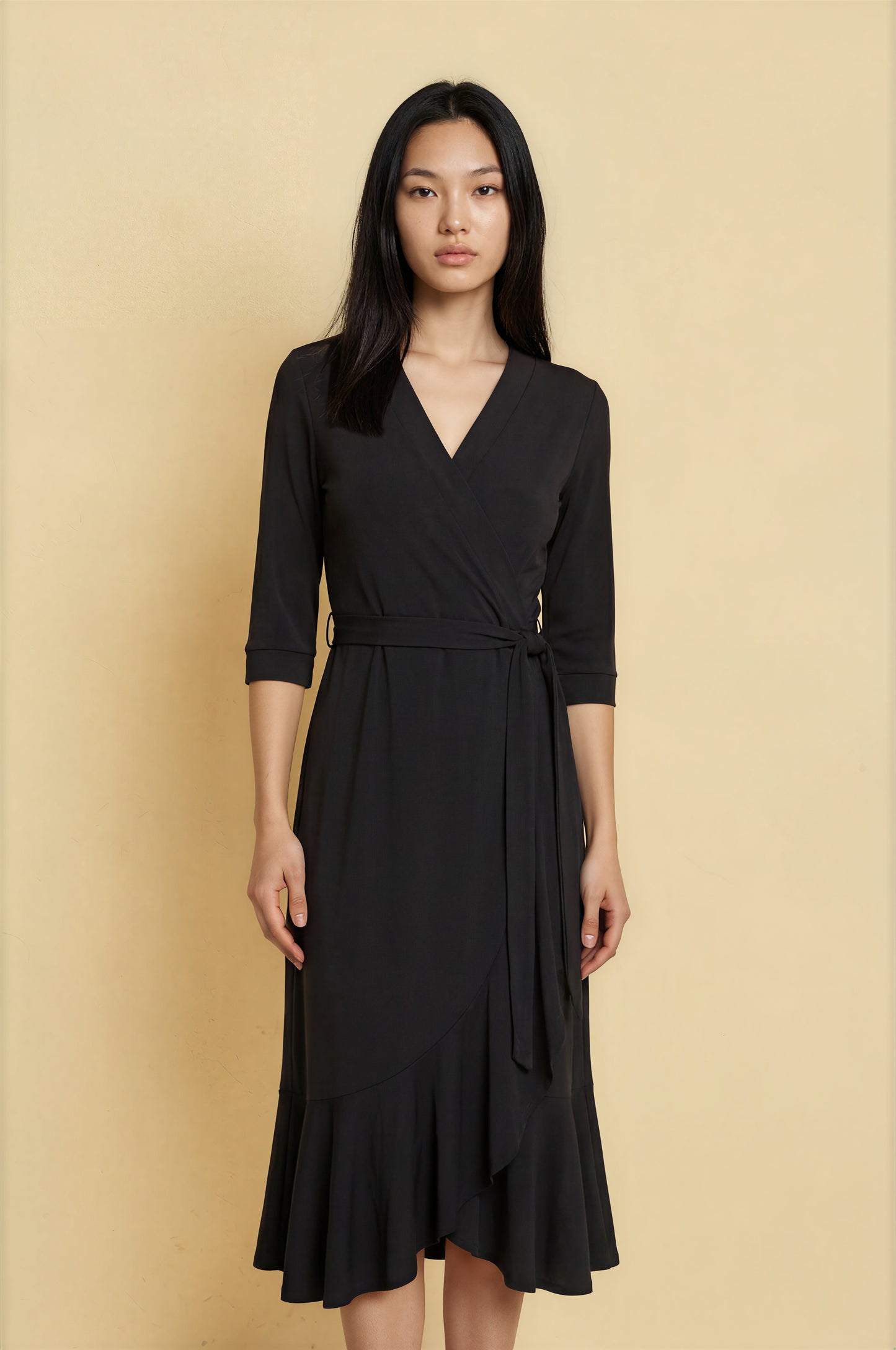 Fishtail Wrap Dress (Black)