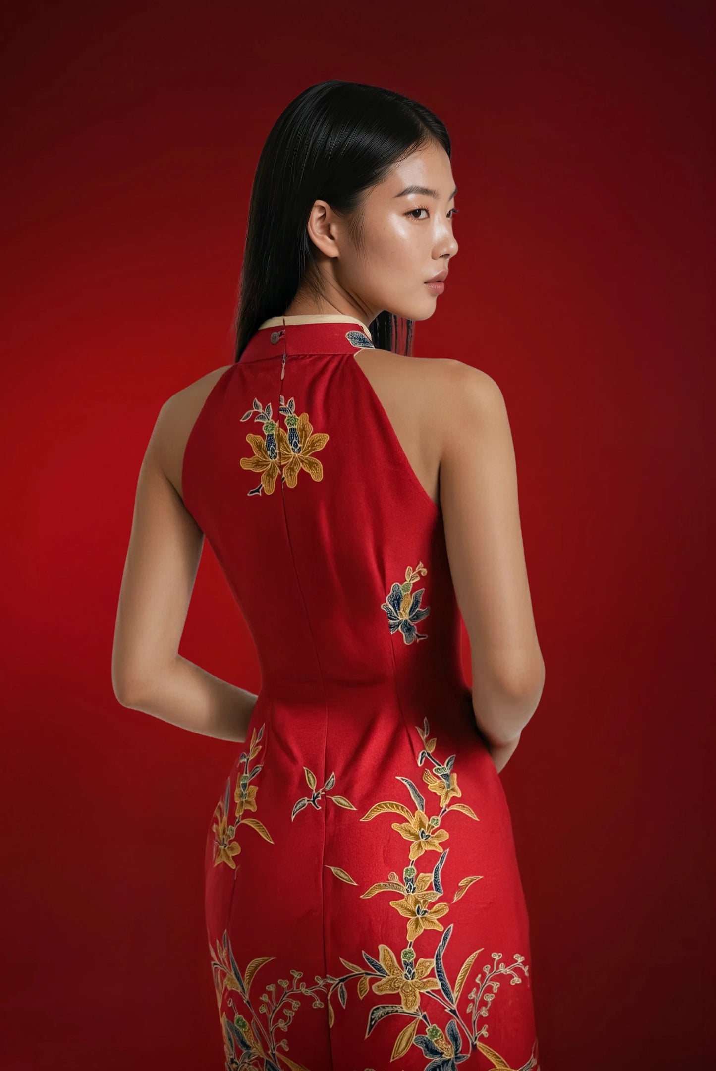 [BACKORDER] Sleeveless Batik Cheongsam Dress (Hong)