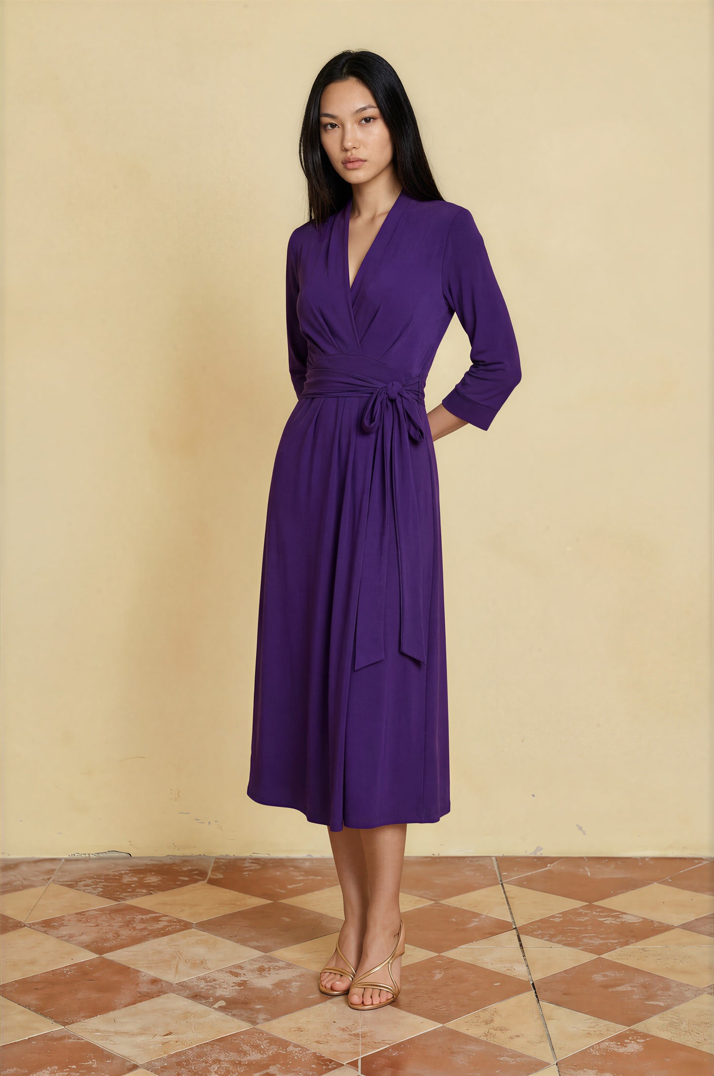 Faux Wrap Dress (Aubergine)