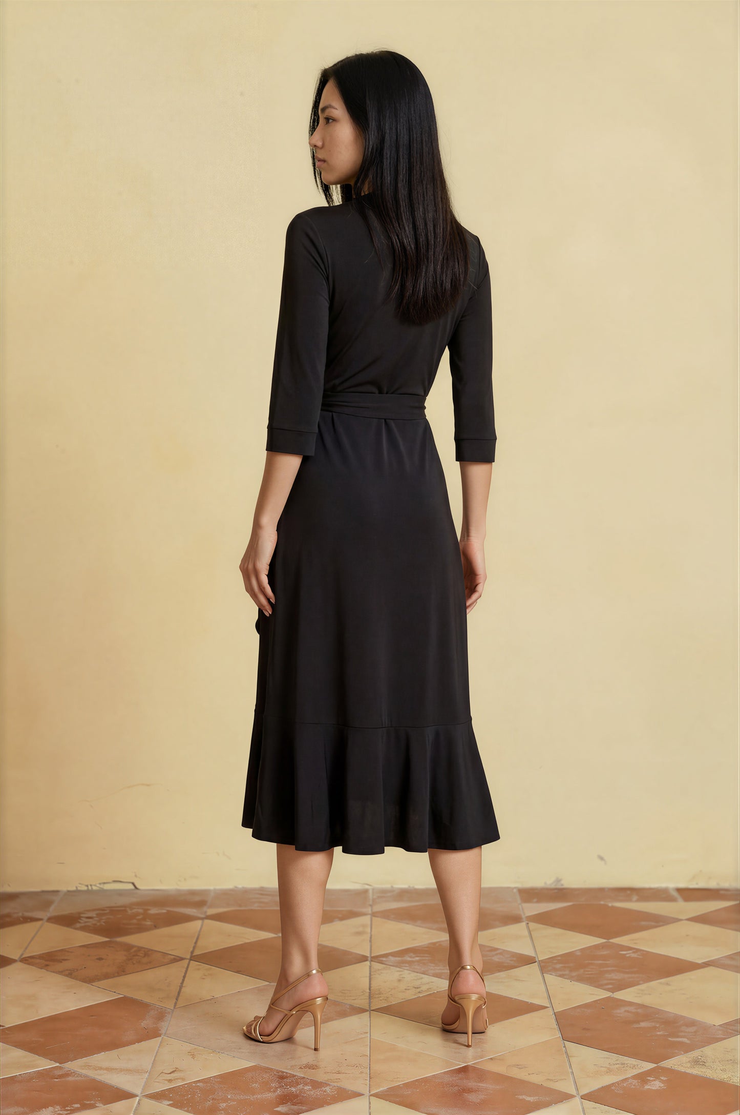 Fishtail Wrap Dress (Black)