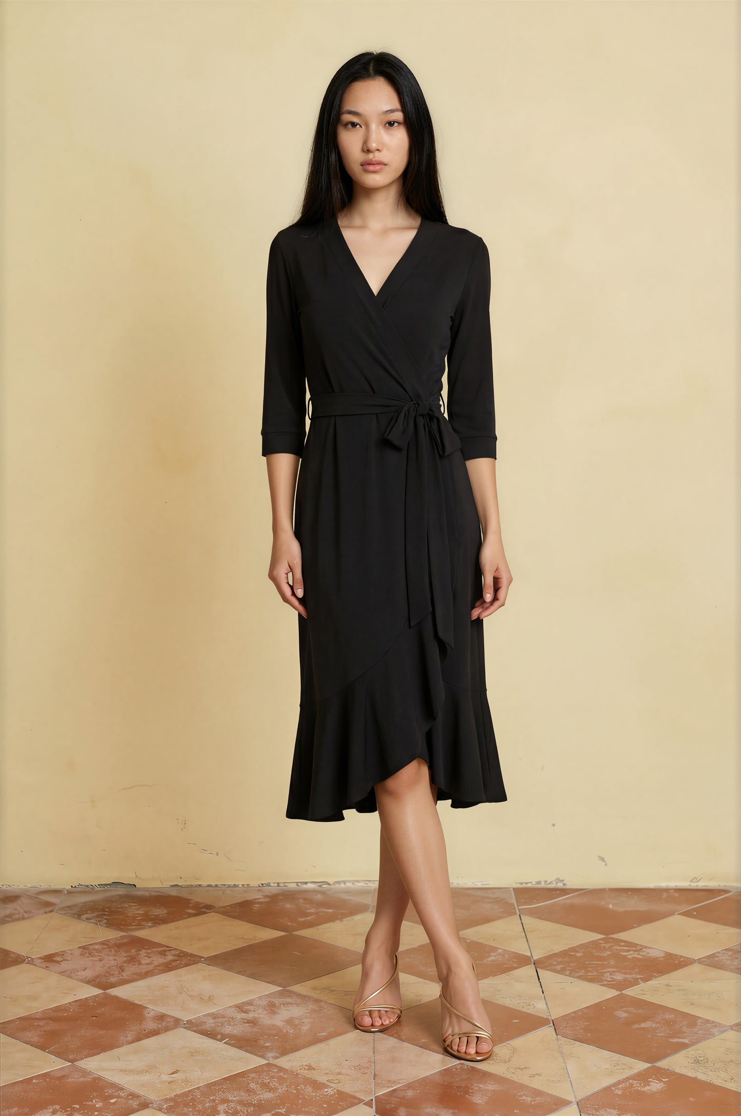 Fishtail Wrap Dress (Black)