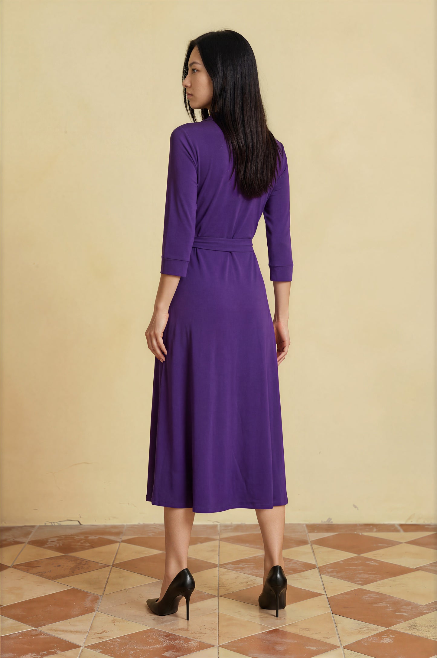 Faux Wrap Dress (Aubergine)