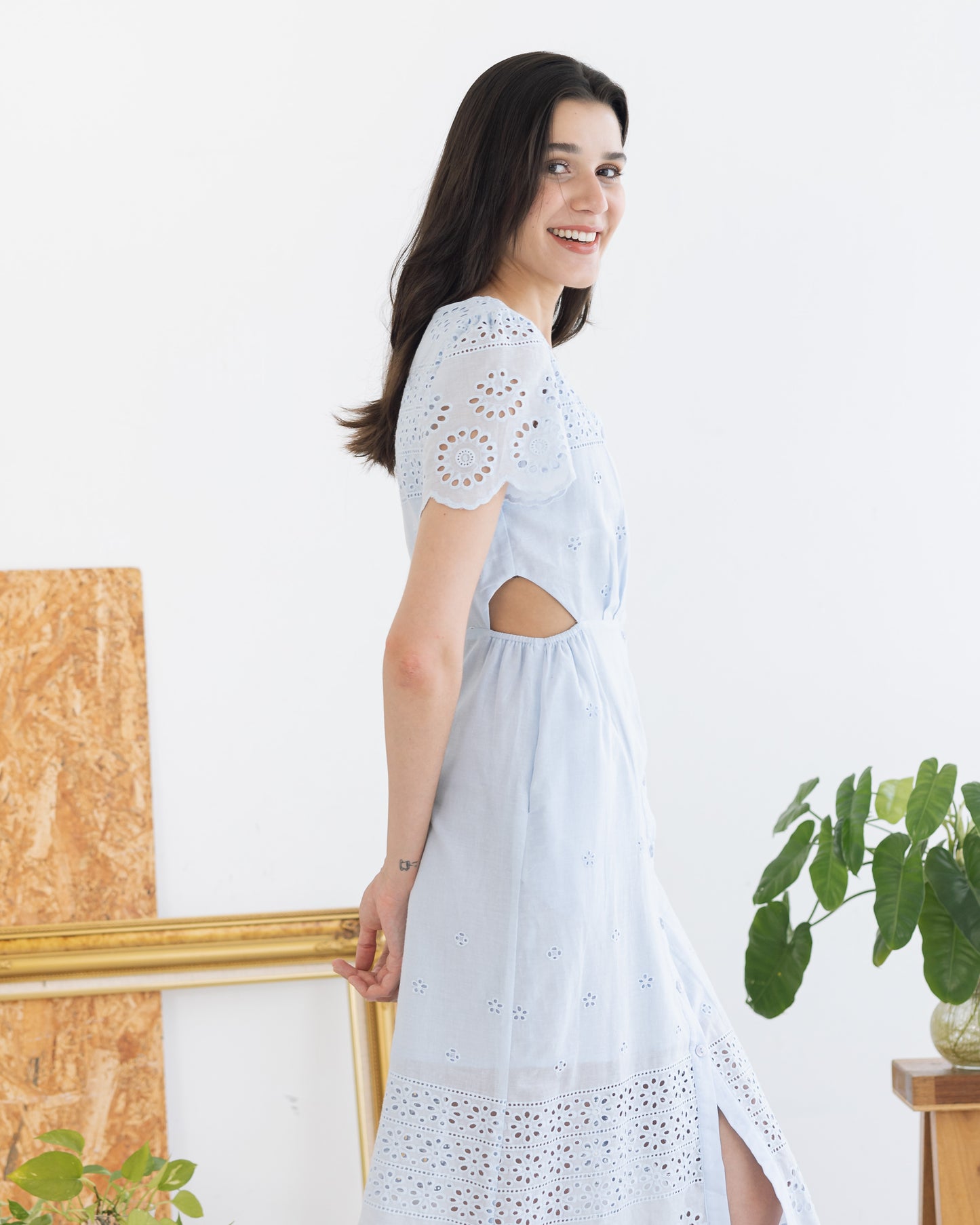 Carla Embroidered Cut-out Summer Dress (Powder Blue) – Florette The Label