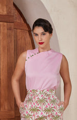Fu Chinoserie Satin Top (Baby Pink)