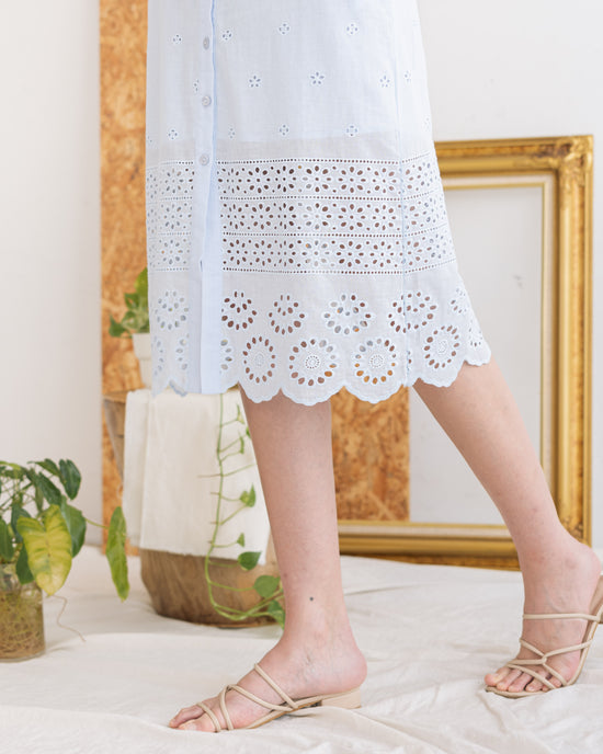Carla Embroidered Cut-out Summer Dress (Powder Blue)