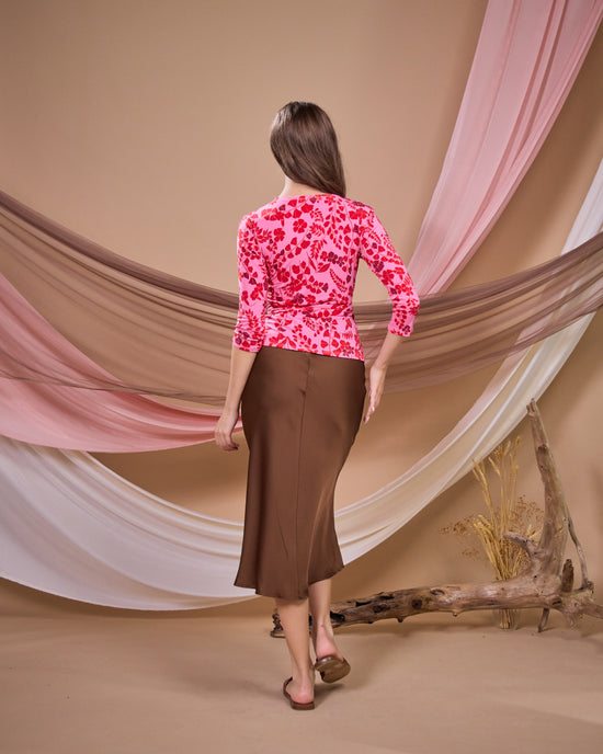 Satin Slip Skirt (Brown)