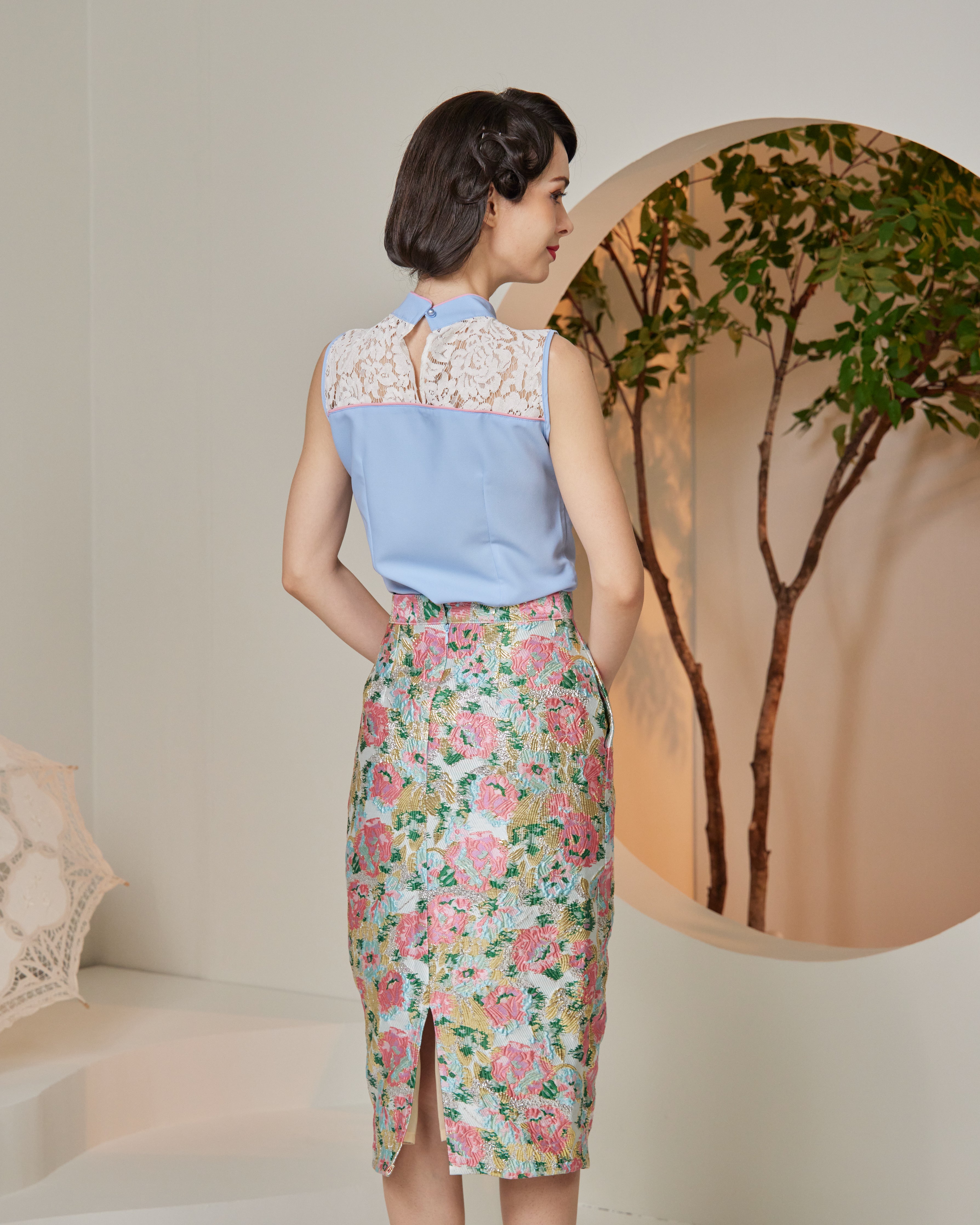 PREMIUM: Mei Lace Cheongsam Top (Baby Blue)