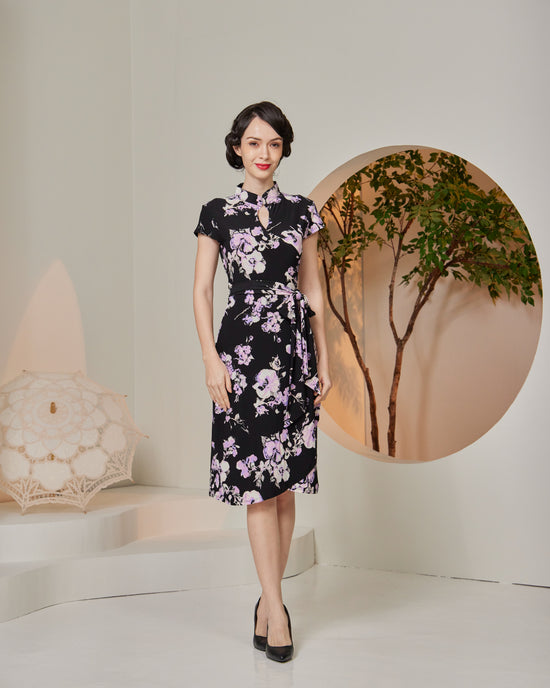 Xin Mandarin Collar Midi Wrap Dress