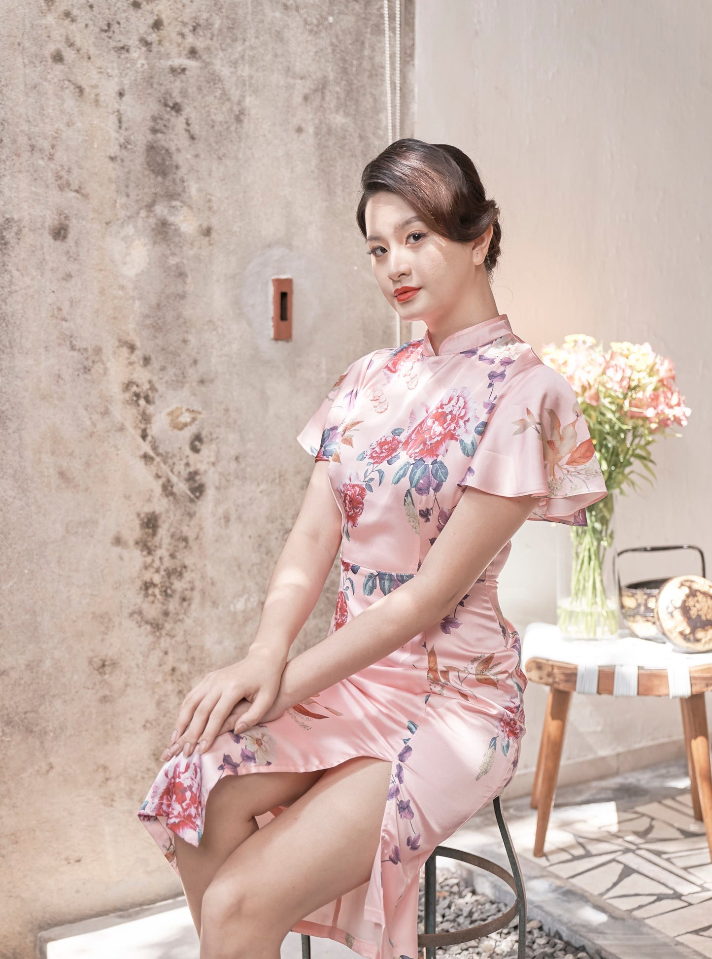 Ruyi Cheongsam Dress (Baby Pink)