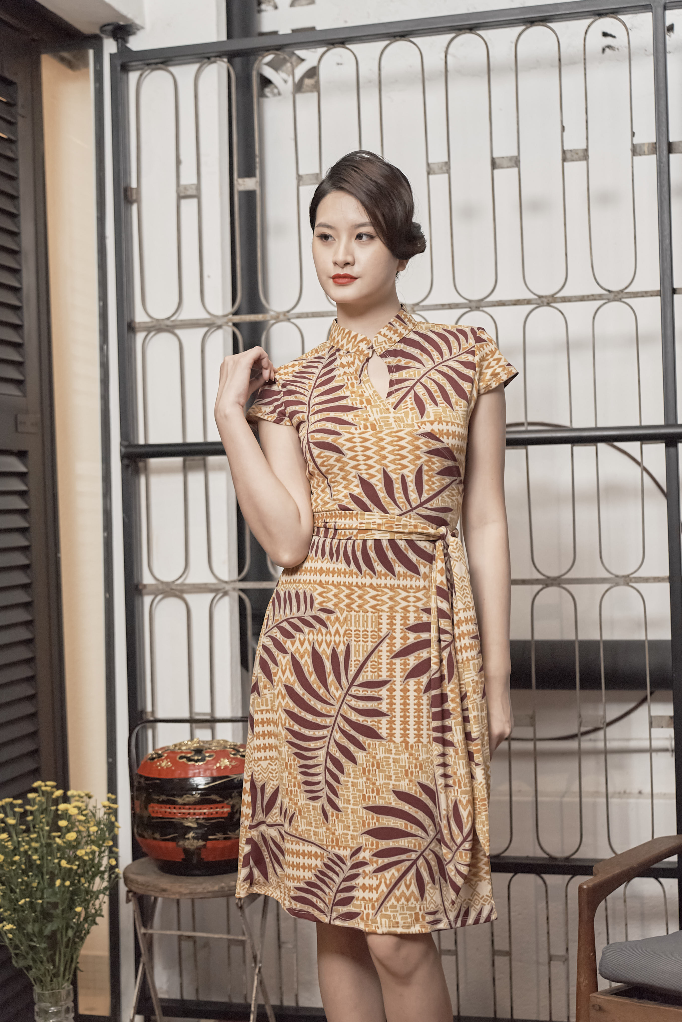 Rainforest Batik Mandarin Collar Wrap Dress (Datai)