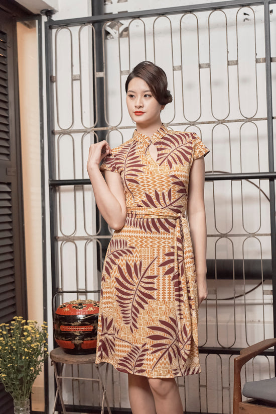 Rainforest Batik Mandarin Collar Wrap Dress (Datai)