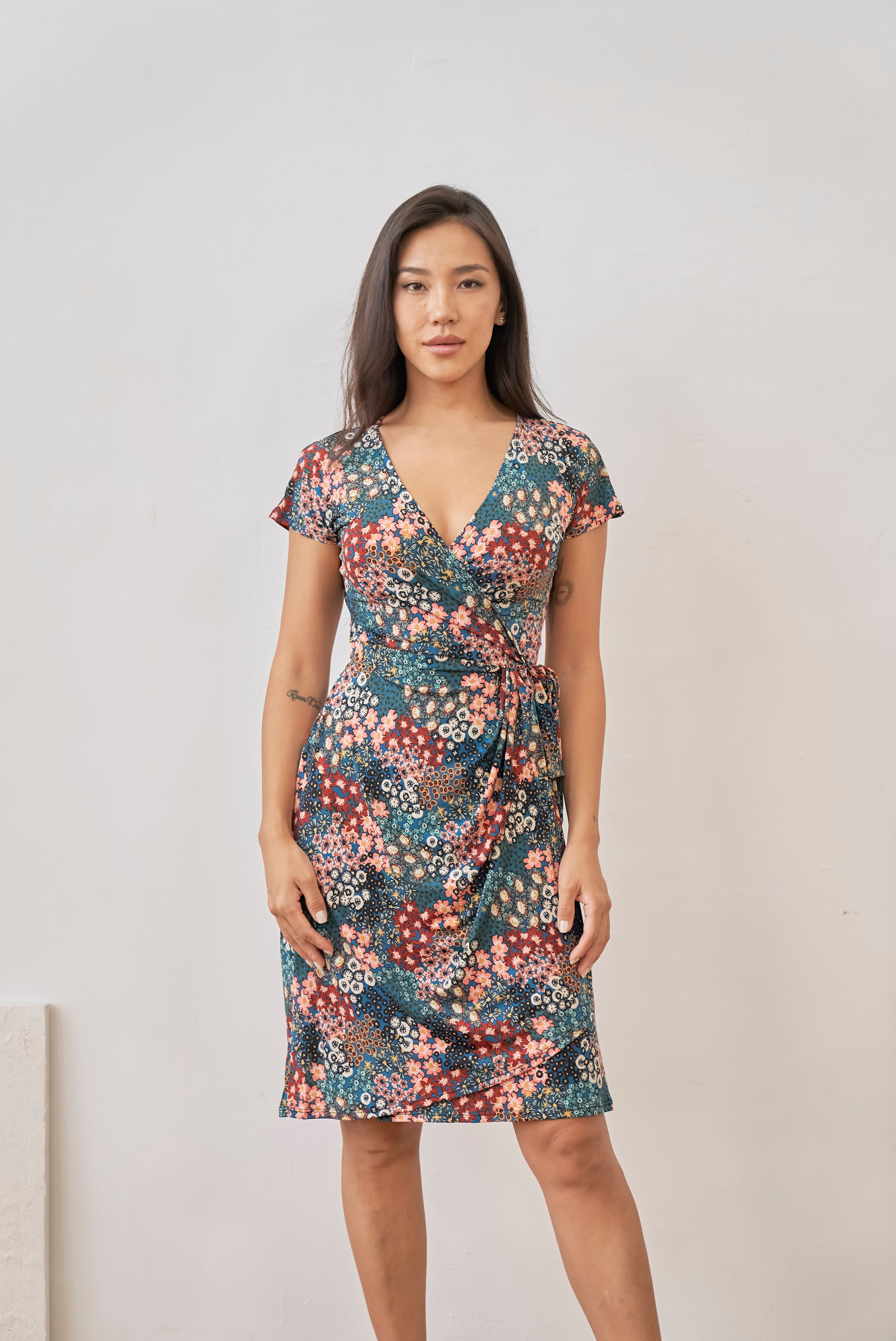 Kate Side-Tie Midi Wrap Dress (Juniper Bloom)
